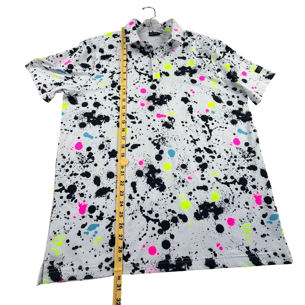 Sunday Swagger Polo Shirt Men Large White Neon Splatter Performance Stretch Golf - Picture 10 of 10